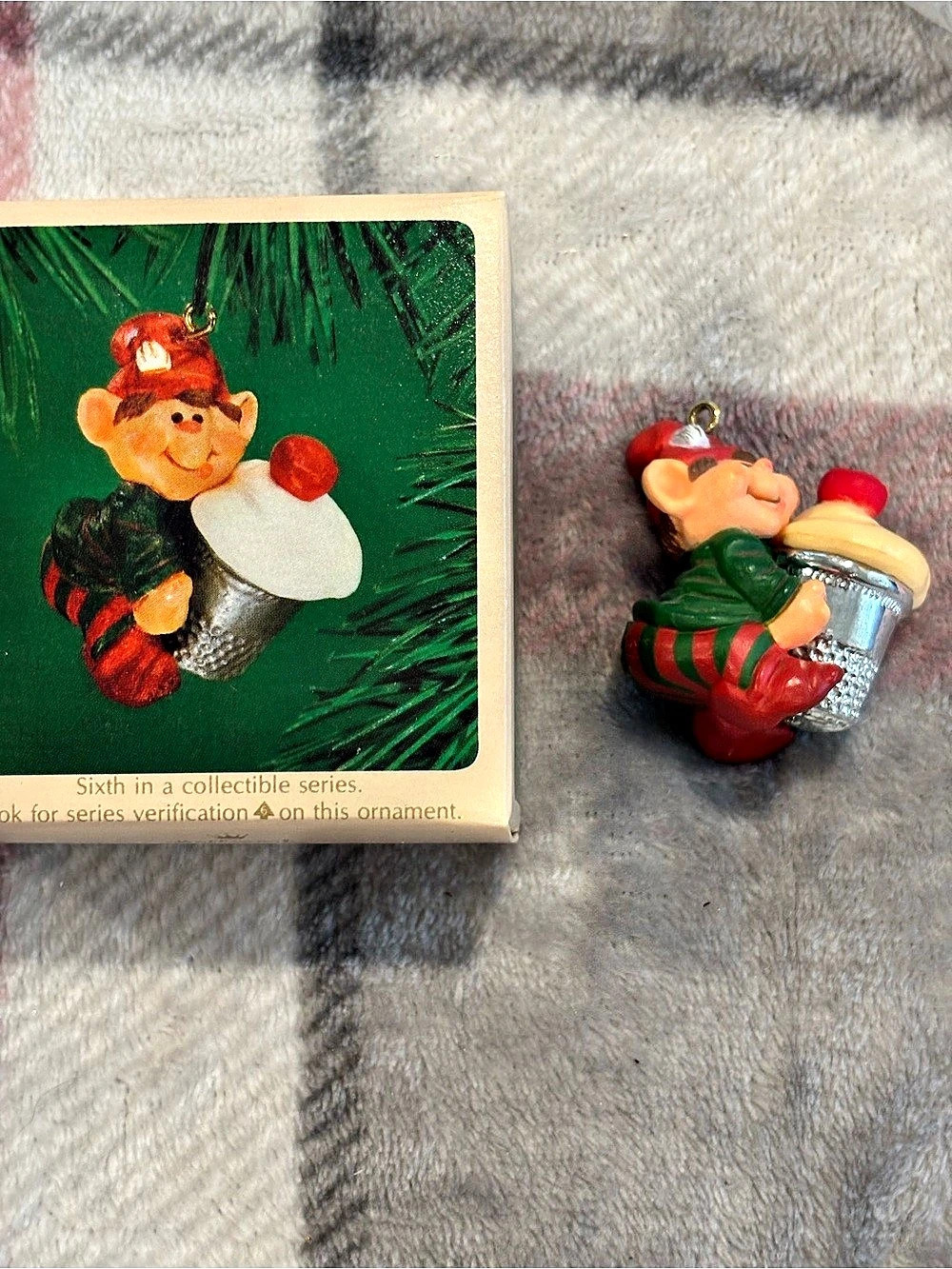 Hallmark Thimble Elf Christmas Ornament Green & Red